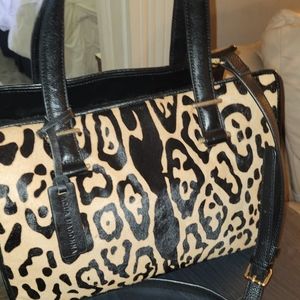 AQUA MADONNA Jaguar Print Leather‎ & Cow Hide Bag w/Detachable Strap 13 x 11 x 4